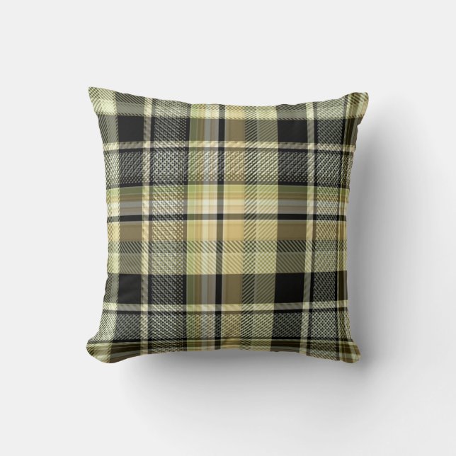 Almofada Xadrez de tartan amarelo-marrom. (Frente)