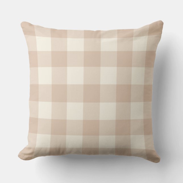 Almofada Xadrez de Verificação de Gingham com Blush Neutro (Frente)