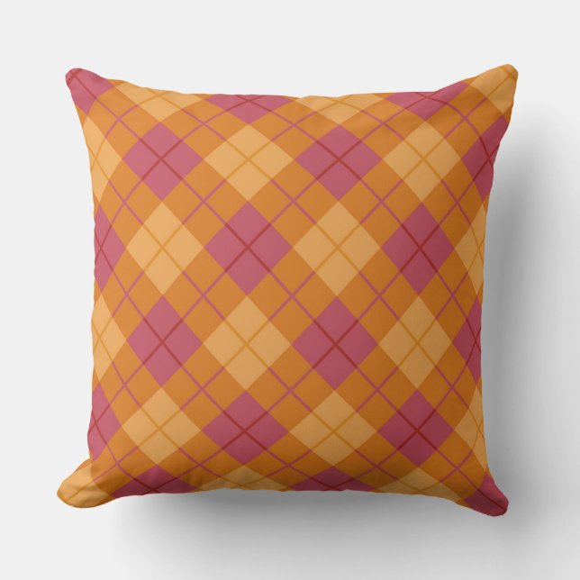 Almofada Xadrez diagonal na laranja e no rosa (Frente)