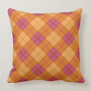 Almofada Xadrez diagonal na laranja e no rosa