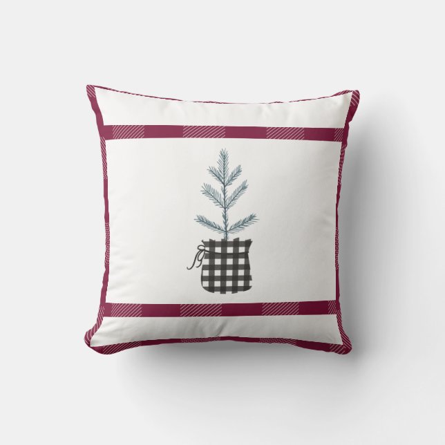 Almofada Xadrez do País Feriado Vermelho Preto Pine Tree (Frente)