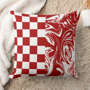 Almofada Xadrez e redemoinhos em vermelho e branco