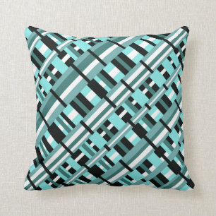 Almofada Xadrez em Aqua, Teal, Preto e Branco Diagonal