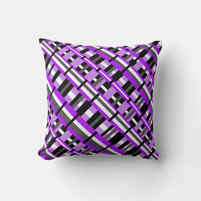 Almofada Xadrez em roxo, preto e Cinza Diagonal (Frente)