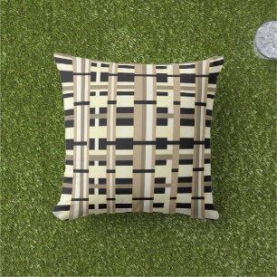 Almofada Xadrez em Taupe, Tan, Preto, Branco Moderno