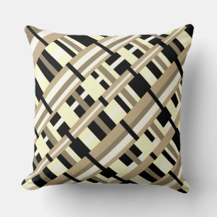 Almofada Xadrez em Taupe, Tan, Preto, White Diagonal