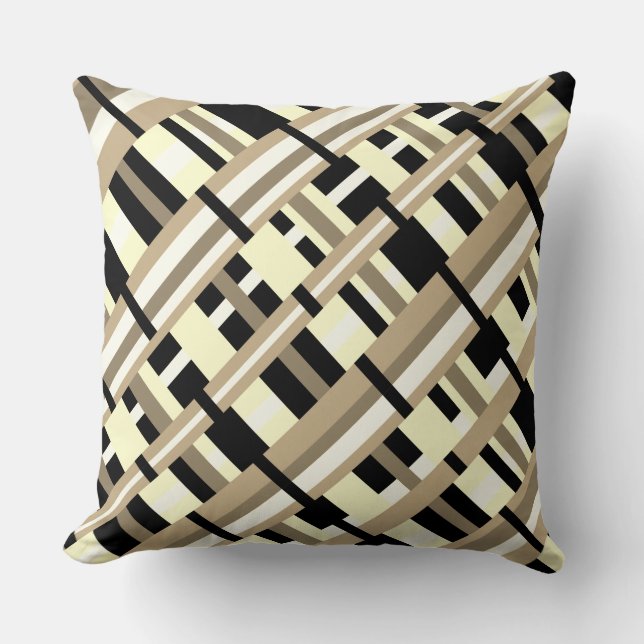 Almofada Xadrez em Taupe, Tan, Preto, White Diagonal (Frente)