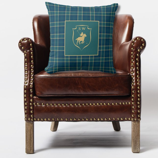 Almofada Xadrez Escocês Clássico Polo Equestre Monogramado (Criador carregado)