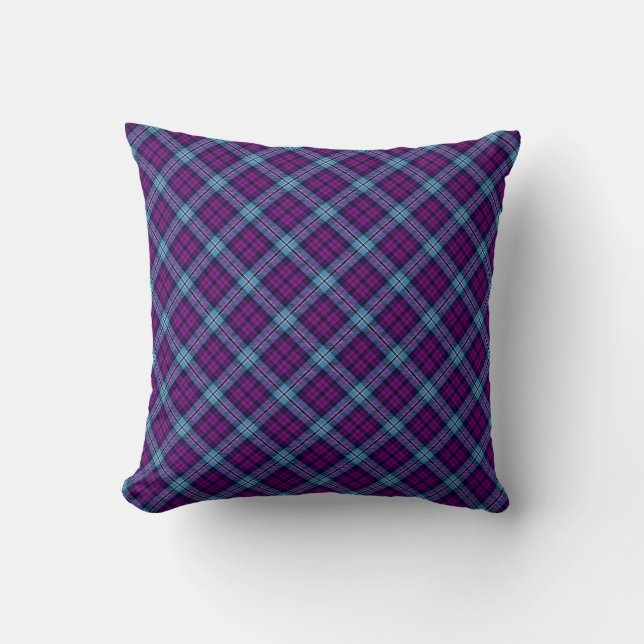 Almofada Xadrez Escocesa de Tartan Purple Blue (Frente)