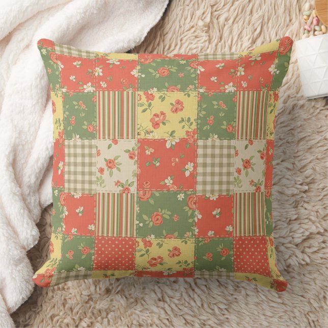 Almofada Xadrez Floral em Patchwork com Visual de Casa de C (Cobertor)