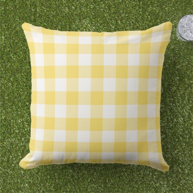 Almofada Xadrez Gingham Amarelo Brilhante Branco (Grama)