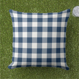 Almofada Xadrez Gingham Azul Marinho Branco Clássico