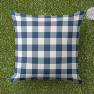 Almofada Xadrez Gingham Azul Marinho Branco Clássico