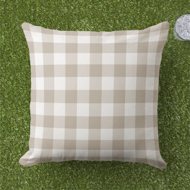 Almofada Xadrez Gingham Bege Branco Clássico (Grama)