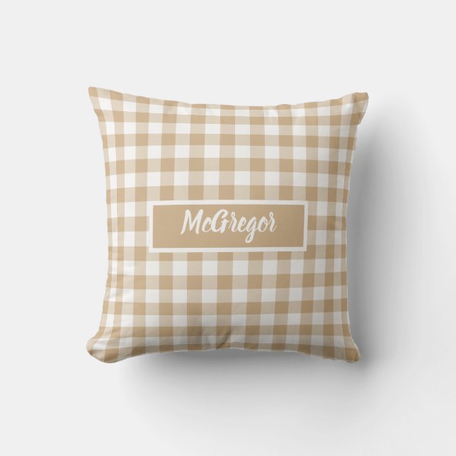 Almofada Xadrez Gingham Bege Personalizado (Frente)