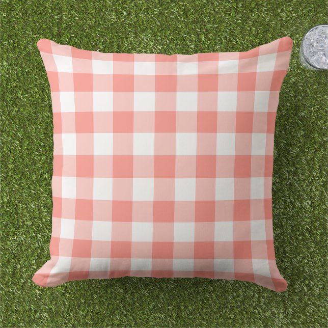 Almofada Xadrez Gingham Branco Coral Clássico (Grama)