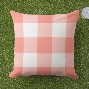 Almofada Xadrez Gingham Branco Coral Clássico Grande