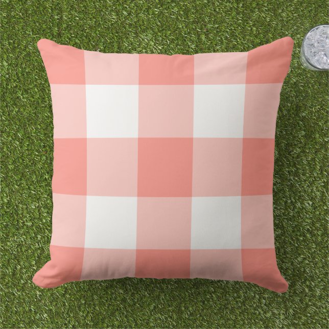 Almofada Xadrez Gingham Branco Coral Clássico Grande (Grama)