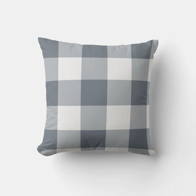 Almofada Xadrez Gingham Cinza Grande (Frente)