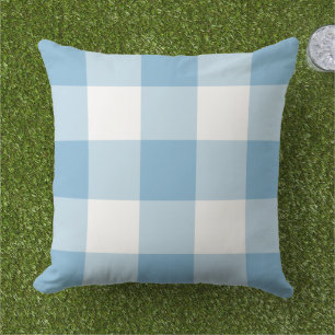 Almofada Xadrez Gingham Clássico Azul Céu Branco Grande