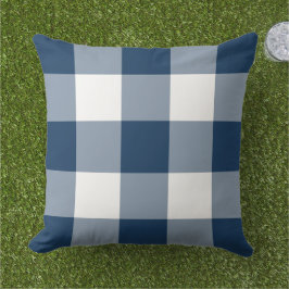Almofada Xadrez Gingham Clássico Azul Marinho e Branco Gran