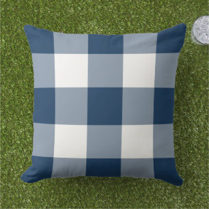 Almofada Xadrez Gingham Clássico Azul Marinho e Branco Gran