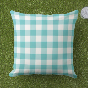 Almofada Xadrez Gingham Turquesa Branco Ousado