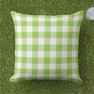 Almofada Xadrez Gingham Verde Lima Ousado Branco