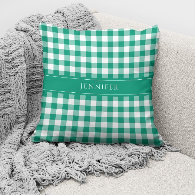 Almofada Xadrez Gingham Verde Rústico Personalizado (Criador carregado)