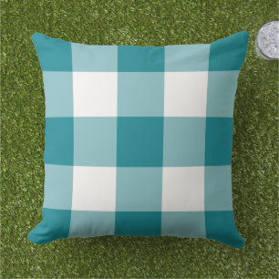 Almofada Xadrez Grande Branco Azul Turquesa Clássico