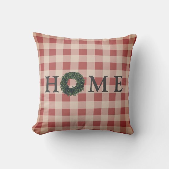 Almofada Xadrez HOME Typografia Na moda Farmhouse Gingham (Frente)