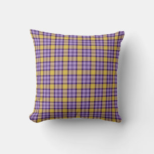 Almofada Xadrez Moderno Amarelo Mostarda e Lilás Roxo Th