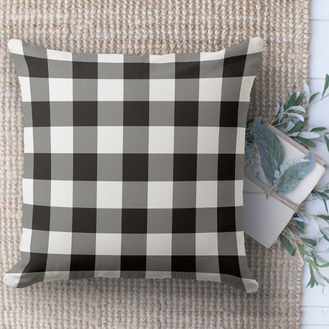 Almofada Xadrez Negra e Branca da Fazenda Moderna (throw pillow farmhouse pillows country plaid throw pillow brown and beige)