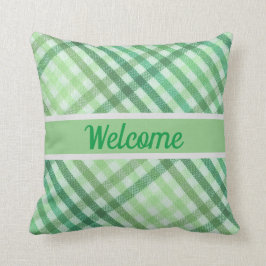 Almofada xadrez, país apressado, bem-vindo, seu texto