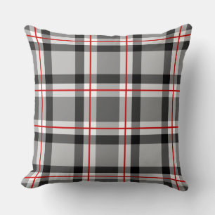 Almofada Xadrez, preto, branco, cinzas & vermelho modernos