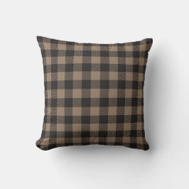 Almofada Xadrez Preto Marrom Plaid Búfalo Rústico Campo