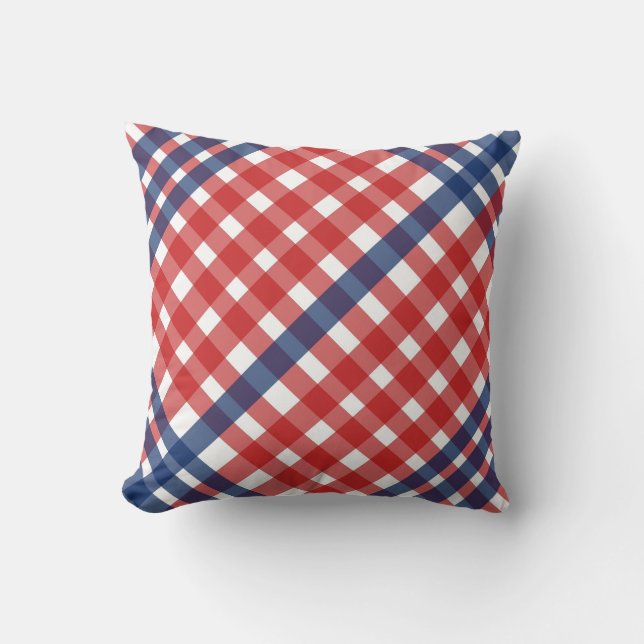 Almofada Xadrez Red White e Blue Gingham (Frente)