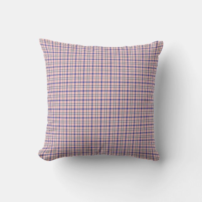 Almofada Xadrez Rosa Azul Padrão Clássico Retro (Frente)