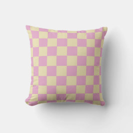 Almofada Xadrez Rosa Pastel e Amarelo Claro