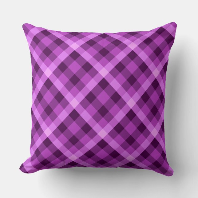 Almofada Xadrez Roxo Elegante e Orquídea Grande Travesseiro (Frente)