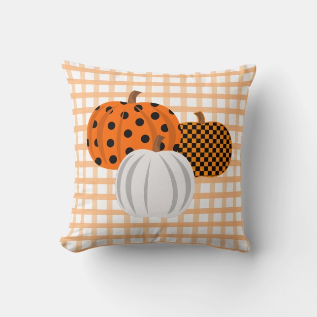 Almofada Xadrez Russo Fall Pumpkins Laranja Gingham (Frente)