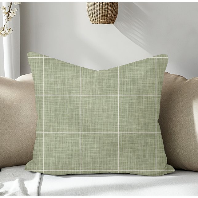 Almofada Xadrez Russo Moderna do Janela Linen Green (Criador carregado)