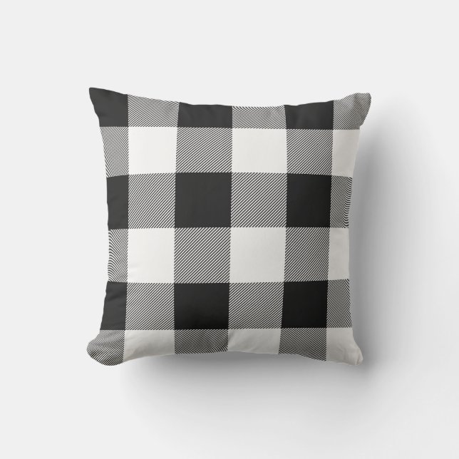 Almofada Xadrez Rustic Black and White Buffalo Check (Frente)