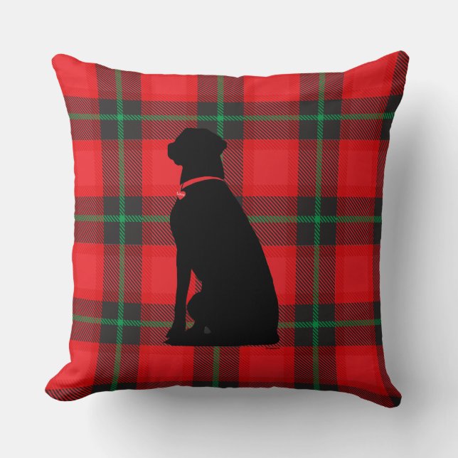 Almofada Xadrez Tartan Red Black Pattern Dog Love (Frente)