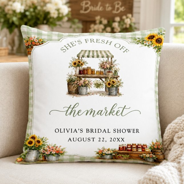 Almofada Xadrez Verde Rústico Ela Está Fresca No Mercado (Rustic Green Gingham She's Fresh Off The Market Throw Pillow)