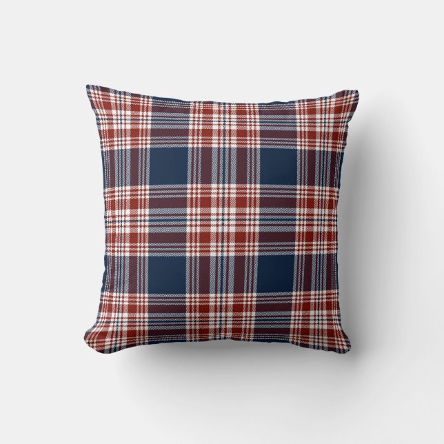 Almofada Xadrez Vermelha Azul Tartan - Padrão Russo  (Frente)