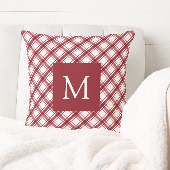 Almofada Xadrez vermelha e branca (Red and White Plaid Throw Pillow
)