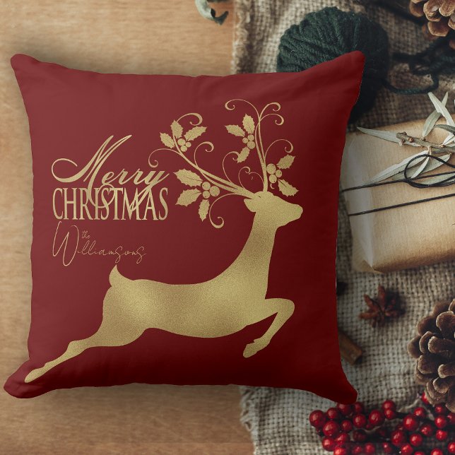 Almofada Xadrez Vermelha E Dourada Feliz Golpe De Natal (Cristmas pillows, retro Christmas personalized throw pillows holiday decor for living room)