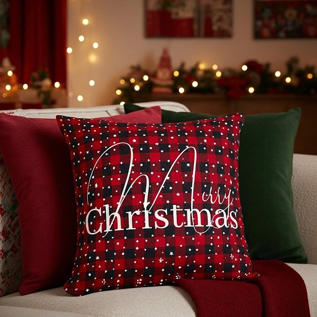 Almofada Xadrez vermelha e preta com estrelas (Criador carregado)