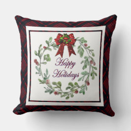 Almofada Xadrez Vermelha Feliz Feriados